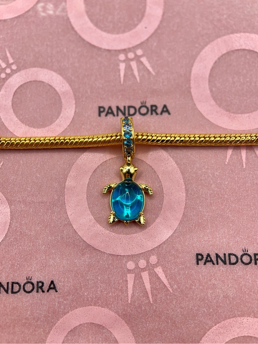 Pandora Gold Murano Glass Ocean Blue Sea Turtle Dangle Charm 762693C01